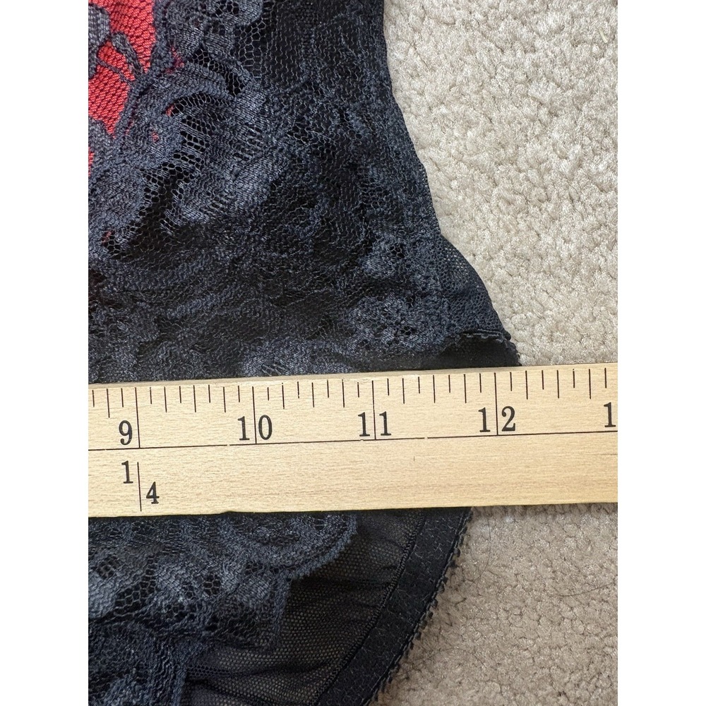 VTG 1980s VS Gold Label Romantic Black Red Lace Deep V Snap Crotch Lingerie 2XS - Picture 9 of 10